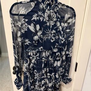 Parker Navy and White Floral Long Sleeve Dress